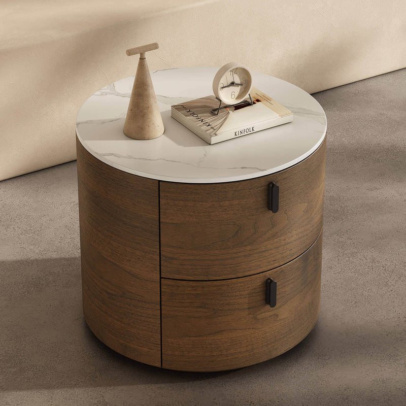 Walnut Nightstand with Round Rock Slab Top