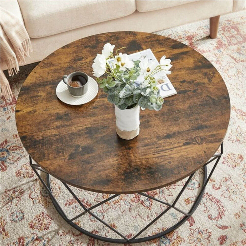 Round Coffee Table With Geometric Metal Frame