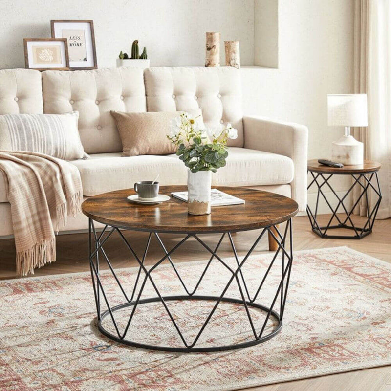 Round Coffee Table With Geometric Metal Frame