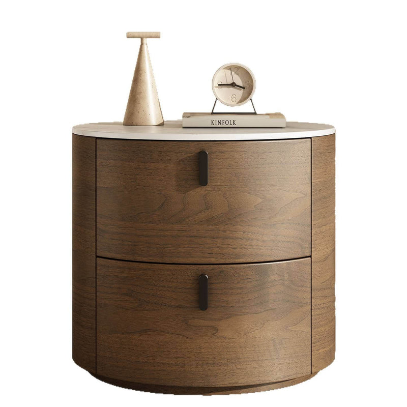 Walnut Nightstand with Round Rock Slab Top