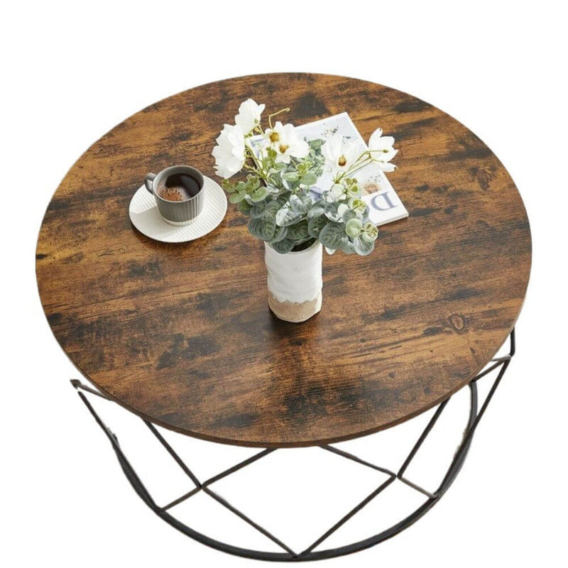 Round Coffee Table With Geometric Metal Frame
