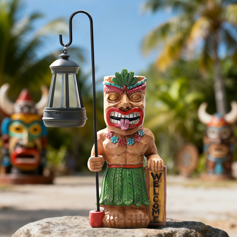 Solar Tiki Outdoor Statues Funny Tiki Bar Decor with Solar Light Waterproof Figurines Outside Decoration for Lawn Yard Balcony Patio Garden Gifts for Christmas Housewarming