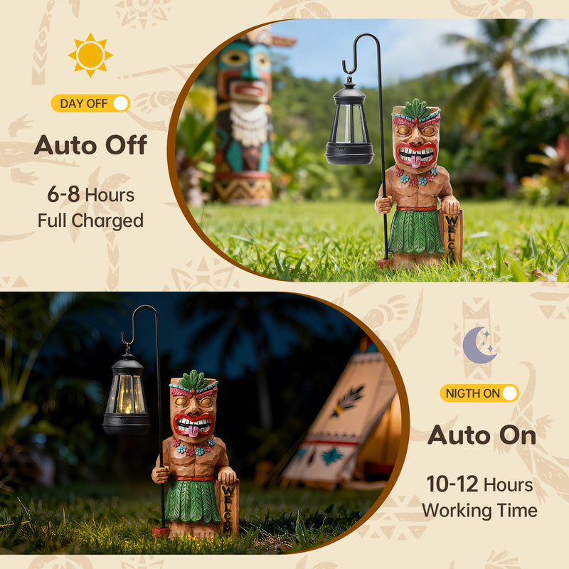 Solar Tiki Outdoor Statues Funny Tiki Bar Decor with Solar Light Waterproof Figurines Outside Decoration for Lawn Yard Balcony Patio Garden Gifts for Christmas Housewarming