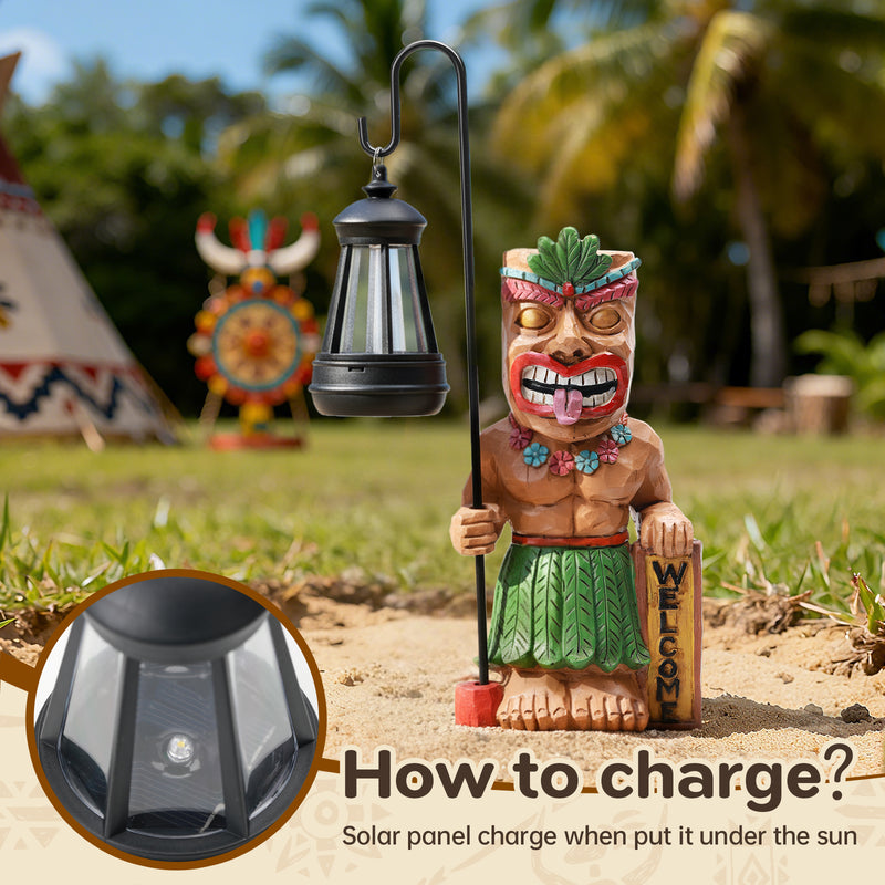 Solar Tiki Outdoor Statues Funny Tiki Bar Decor with Solar Light Waterproof Figurines Outside Decoration for Lawn Yard Balcony Patio Garden Gifts for Christmas Housewarming
