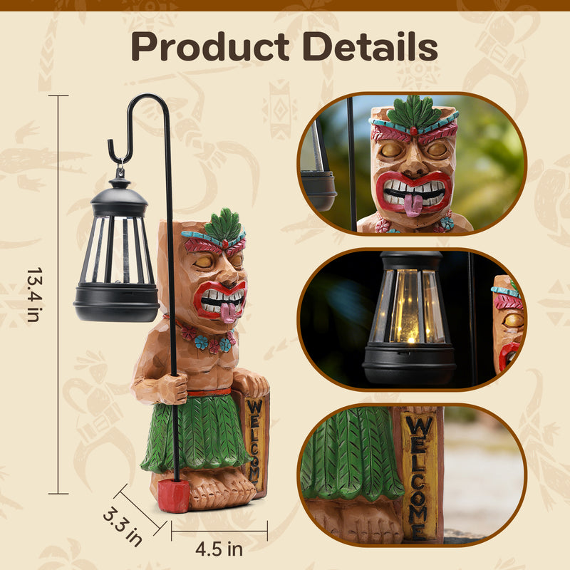 Solar Tiki Outdoor Statues Funny Tiki Bar Decor with Solar Light Waterproof Figurines Outside Decoration for Lawn Yard Balcony Patio Garden Gifts for Christmas Housewarming