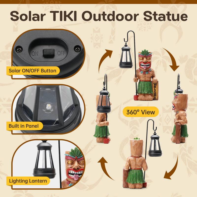 Solar Tiki Outdoor Statues Funny Tiki Bar Decor with Solar Light Waterproof Figurines Outside Decoration for Lawn Yard Balcony Patio Garden Gifts for Christmas Housewarming