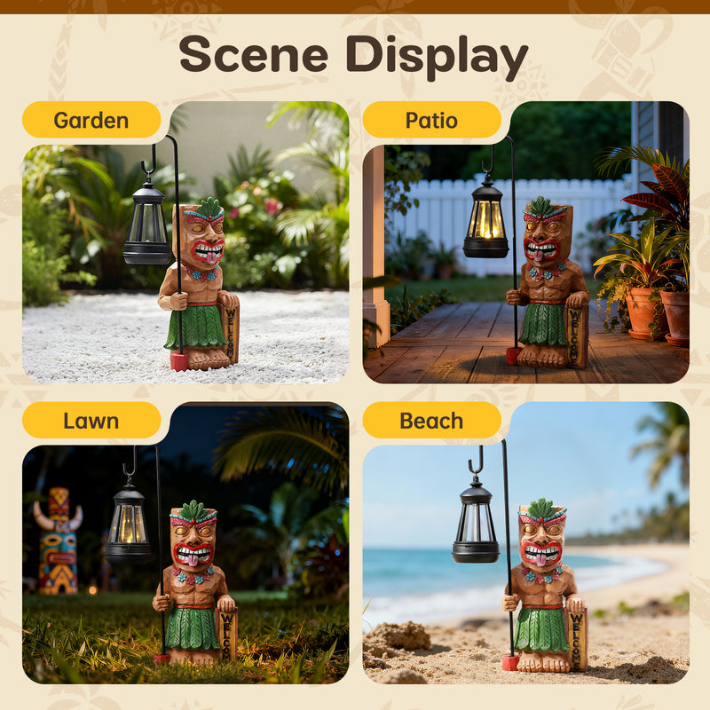 Solar Tiki Outdoor Statues Funny Tiki Bar Decor with Solar Light Waterproof Figurines Outside Decoration for Lawn Yard Balcony Patio Garden Gifts for Christmas Housewarming