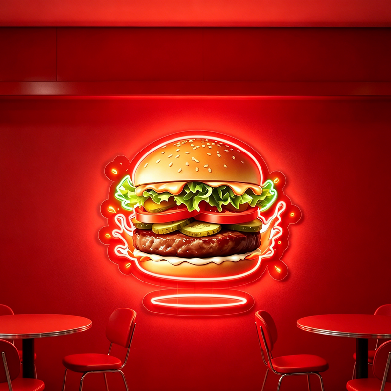 IDEASHOW-Beef Burger Led Neon Sign Light Neon Print UV-Border Lighting Effects