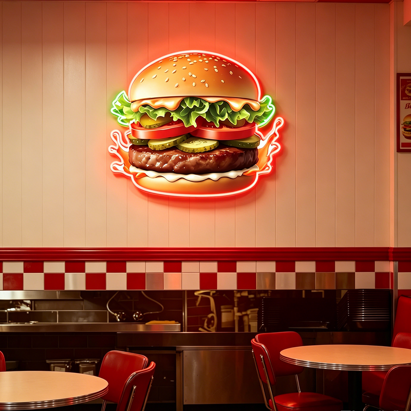 IDEASHOW-Beef Burger Led Neon Sign Light Neon Print UV-Border Lighting Effects