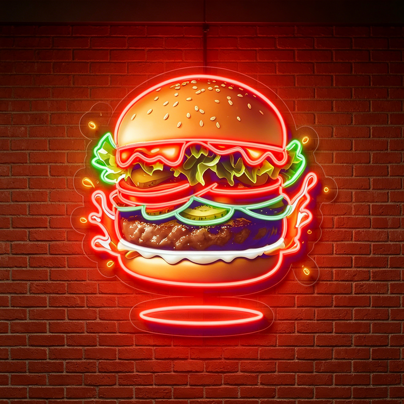 IDEASHOW-Beef Burger Led Neon Sign Light Neon Print UV-Border Lighting Effects