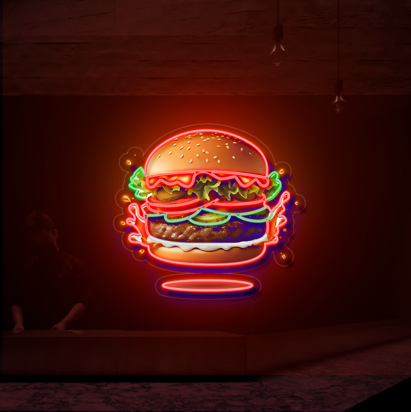 IDEASHOW-Beef Burger Led Neon Sign Light Neon Print UV-Border Lighting Effects