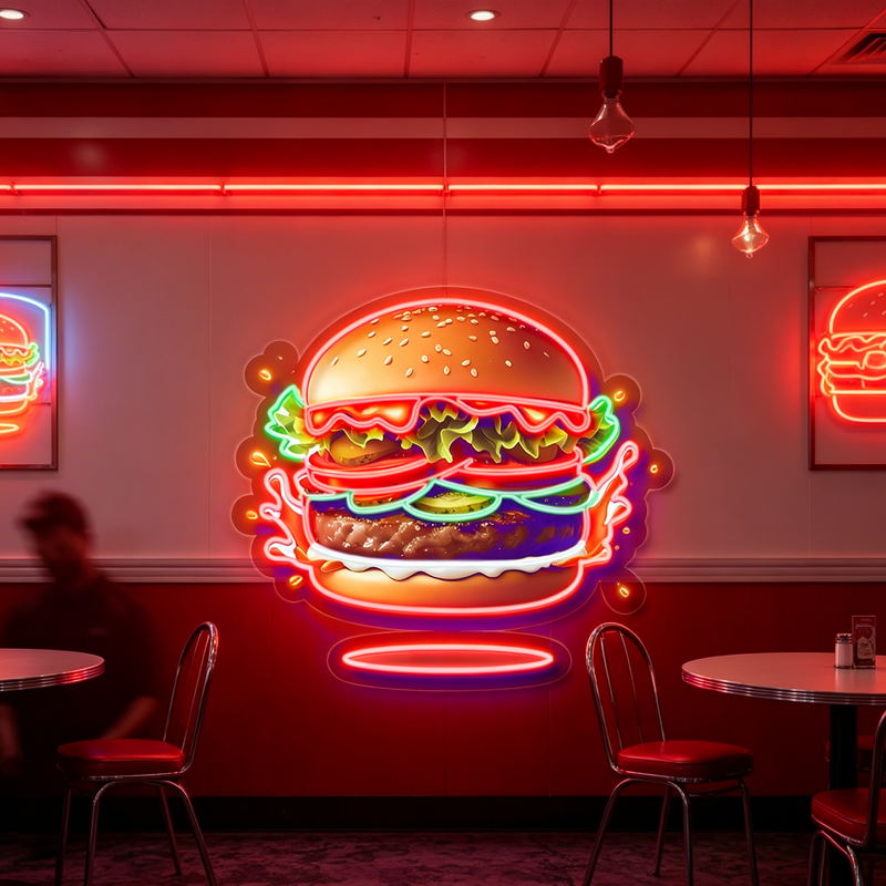 IDEASHOW-Beef Burger Led Neon Sign Light Neon Print UV-Border Lighting Effects