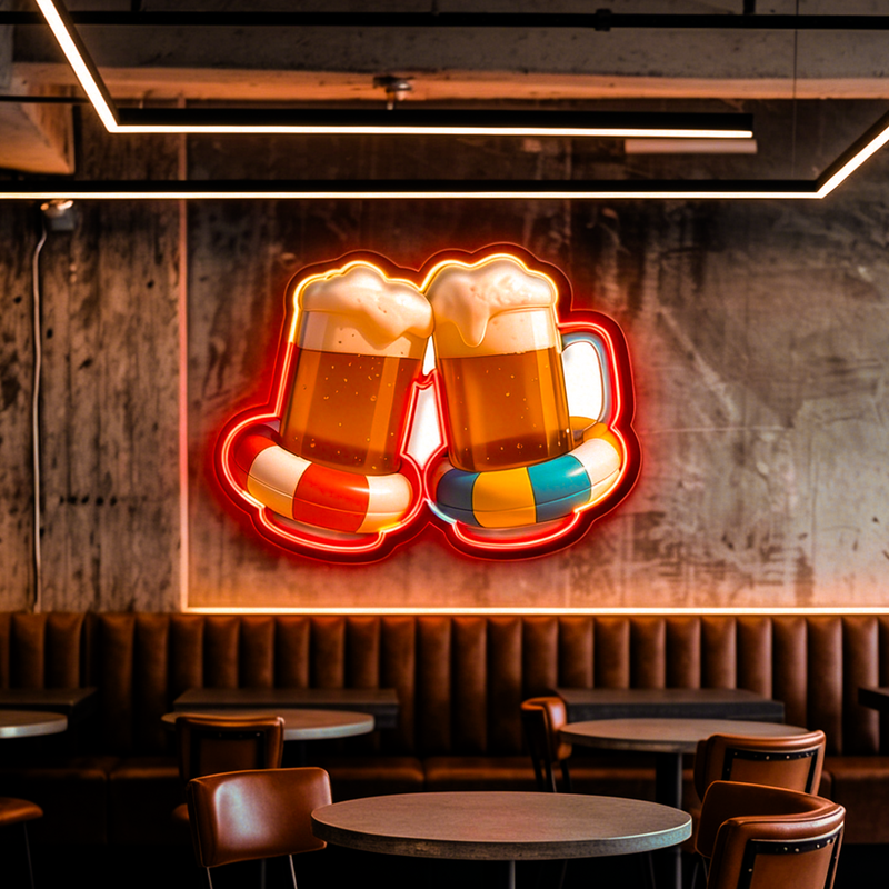IDEASHOW-Clinking Beer Glasses Led Neon Sign Light Neon Print UV-Border Lighting Effects