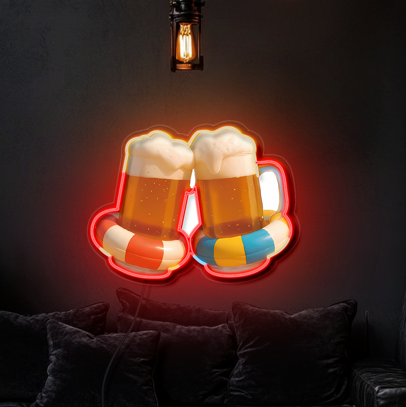 IDEASHOW-Clinking Beer Glasses Led Neon Sign Light Neon Print UV-Border Lighting Effects