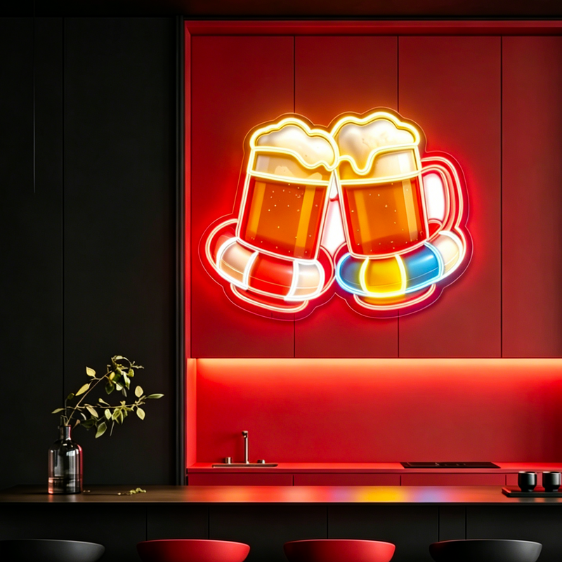 IDEASHOW-Clinking Beer Glasses Led Neon Sign Light Neon Print UV-Border Lighting Effects