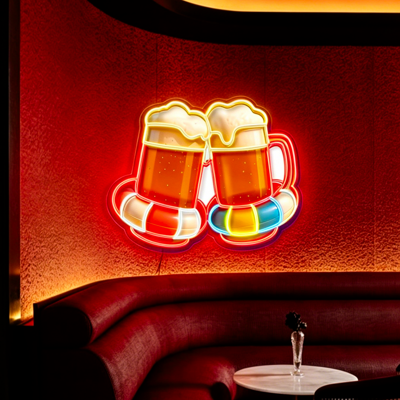 IDEASHOW-Clinking Beer Glasses Led Neon Sign Light Neon Print UV-Border Lighting Effects