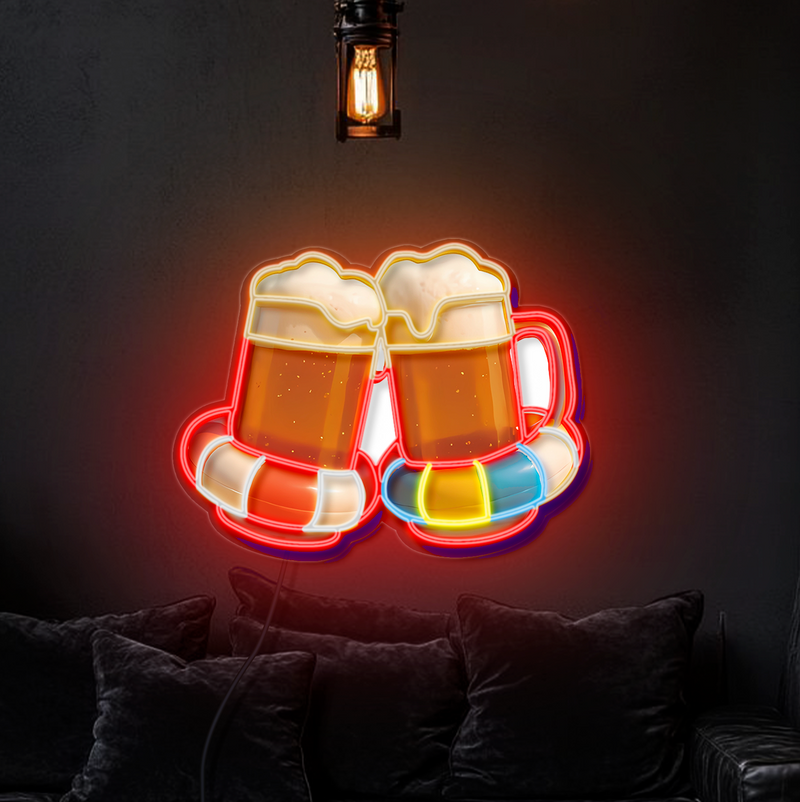 IDEASHOW-Clinking Beer Glasses Led Neon Sign Light Neon Print UV-Border Lighting Effects