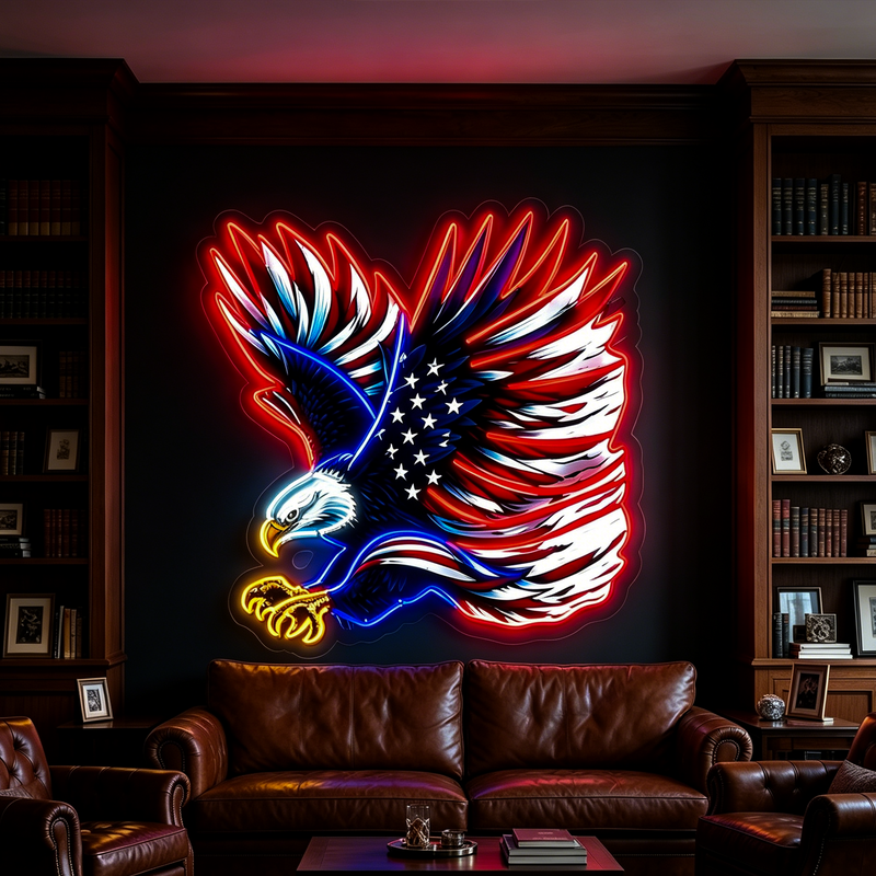 IDEASHOW-Hunting Bald Eagle Led Neon Sign Light Neon Print UV-Border Lighting Effects