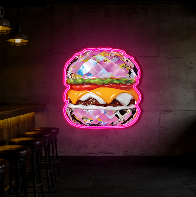 IDEASHOW-Pink Burger Led Neon Sign Light Neon Print UV-Border Lighting Effects