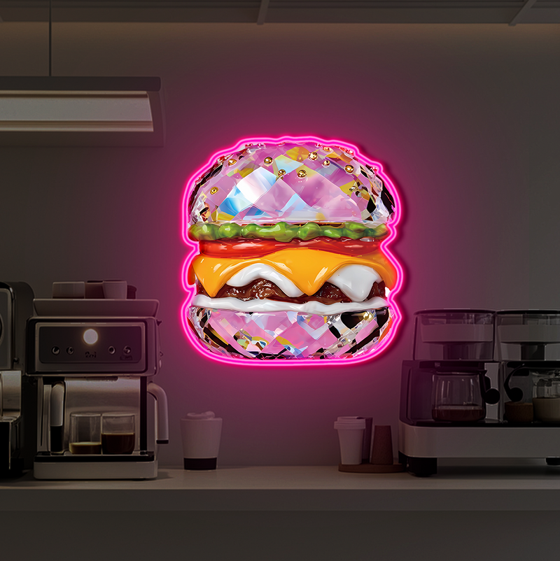 IDEASHOW-Pink Burger Led Neon Sign Light Neon Print UV-Border Lighting Effects