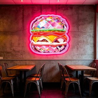 IDEASHOW-Pink Burger Led Neon Sign Light Neon Print UV-Border Lighting Effects