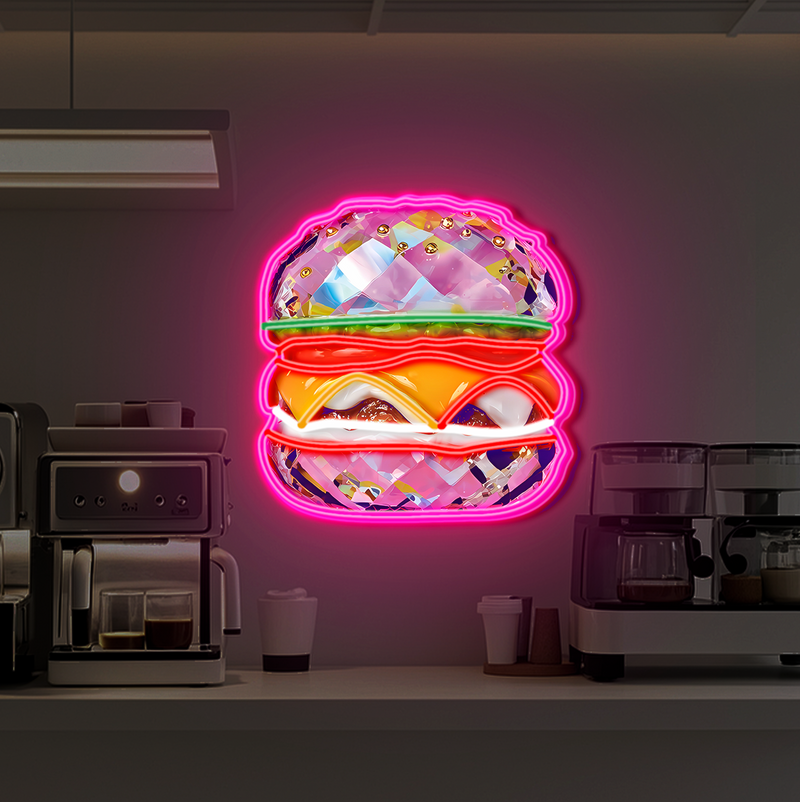 IDEASHOW-Pink Burger Led Neon Sign Light Neon Print UV-Border Lighting Effects