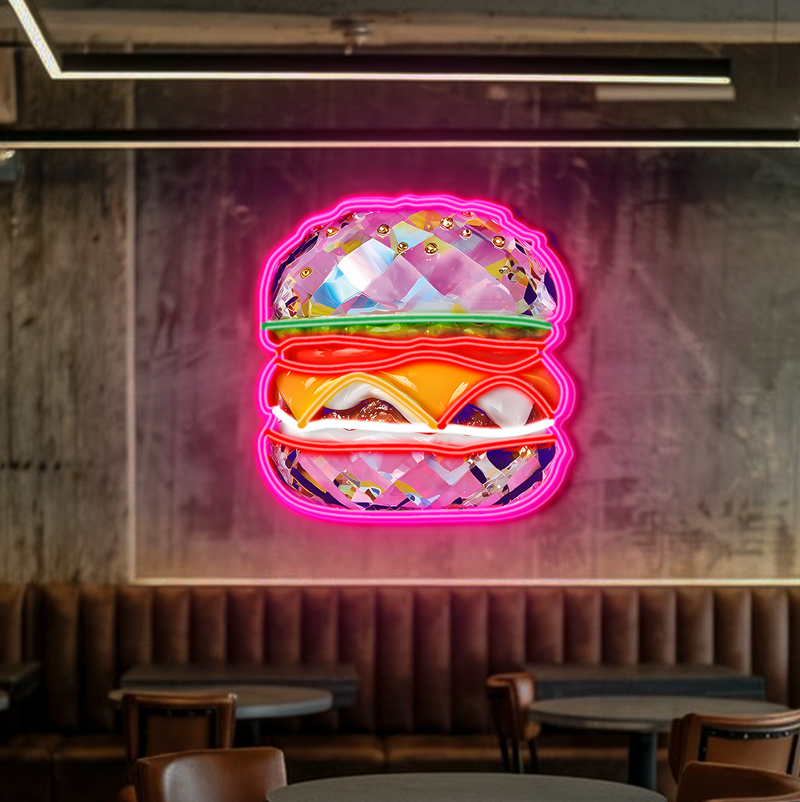 IDEASHOW-Pink Burger Led Neon Sign Light Neon Print UV-Border Lighting Effects