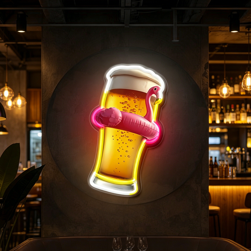 IDEASHOW-Pink Swim Ring Beer Led Neon Sign Light Neon Print UV-Border Lighting Effects