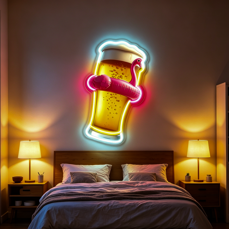 IDEASHOW-Pink Swim Ring Beer Led Neon Sign Light Neon Print UV-Border Lighting Effects