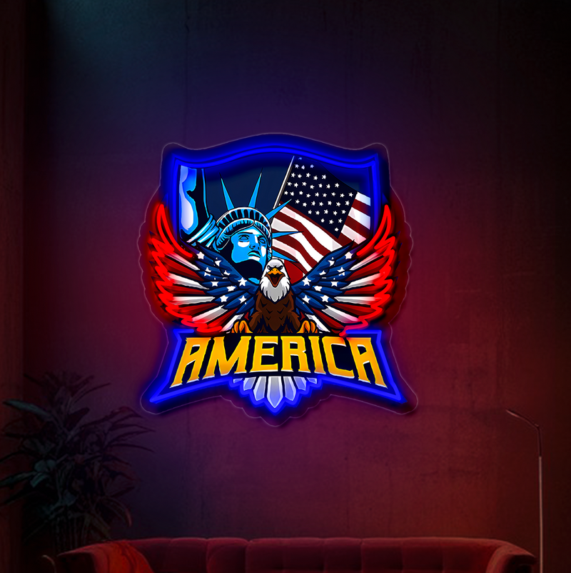 IDEASHOW-The Statue of Liberty and the Eagle Led Neon Sign Light Neon Print UV-Border Lighting Effects
