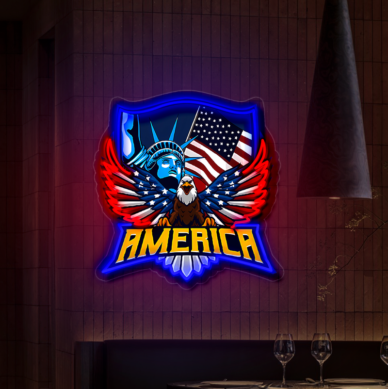 IDEASHOW-The Statue of Liberty and the Eagle Led Neon Sign Light Neon Print UV-Border Lighting Effects