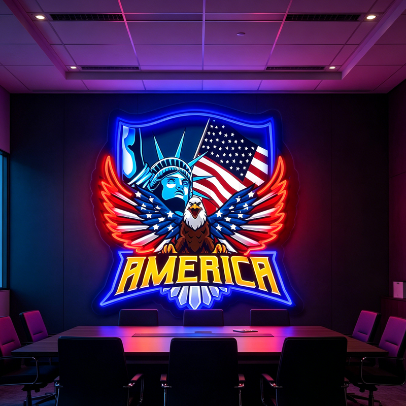 IDEASHOW-The Statue of Liberty and the Eagle Led Neon Sign Light Neon Print UV-Border Lighting Effects