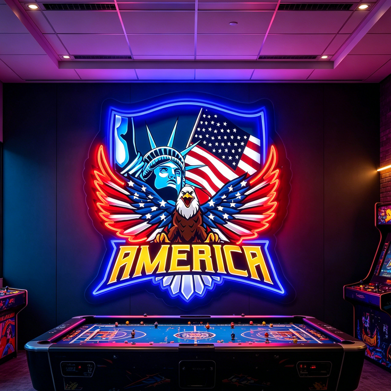 IDEASHOW-The Statue of Liberty and the Eagle Led Neon Sign Light Neon Print UV-Border Lighting Effects