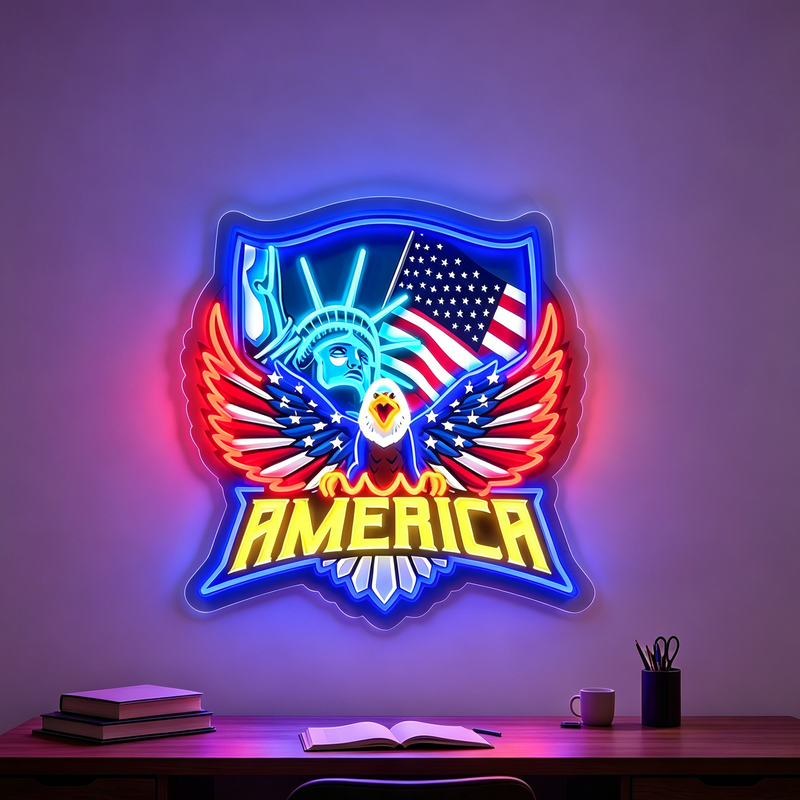IDEASHOW-The Statue of Liberty and the Eagle Led Neon Sign Light Neon Print UV-Border Lighting Effects