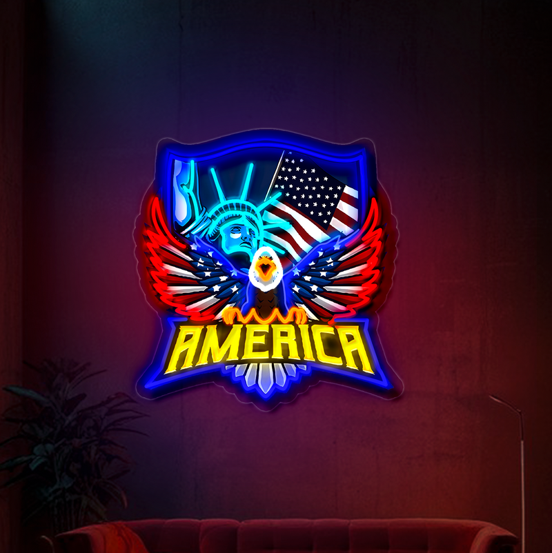 IDEASHOW-The Statue of Liberty and the Eagle Led Neon Sign Light Neon Print UV-Border Lighting Effects