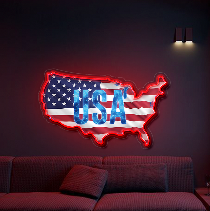 IDEASHOW-USA Flag Map Led Neon Sign Light Neon Print UV-Border Lighting Effects