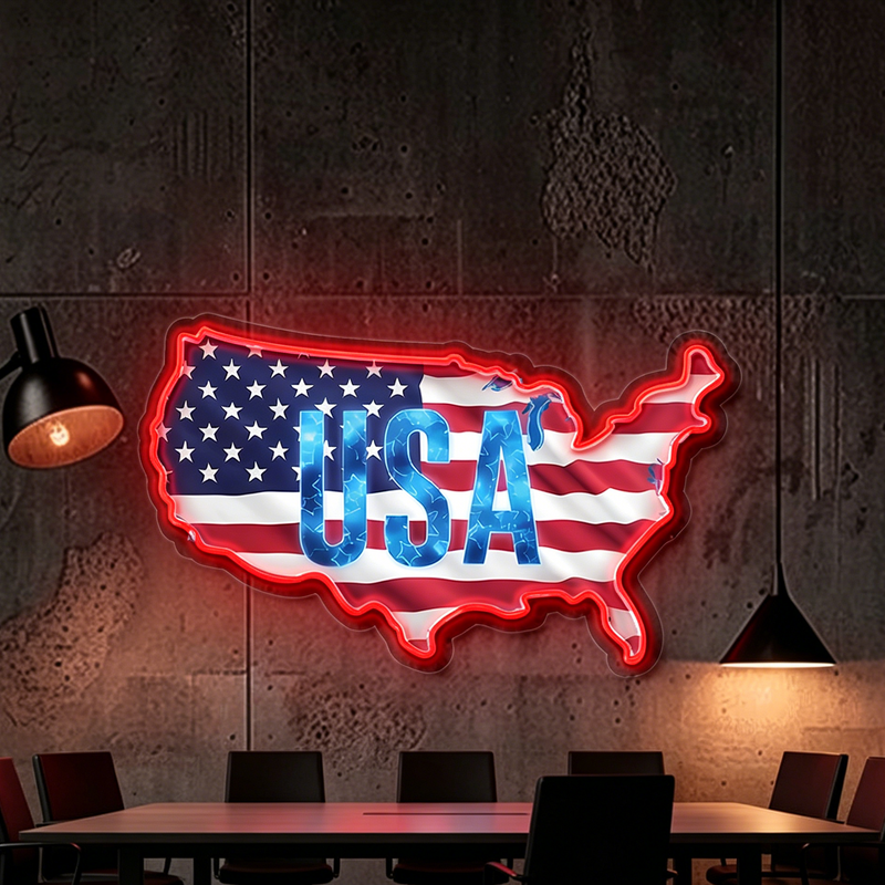 IDEASHOW-USA Flag Map Led Neon Sign Light Neon Print UV-Border Lighting Effects