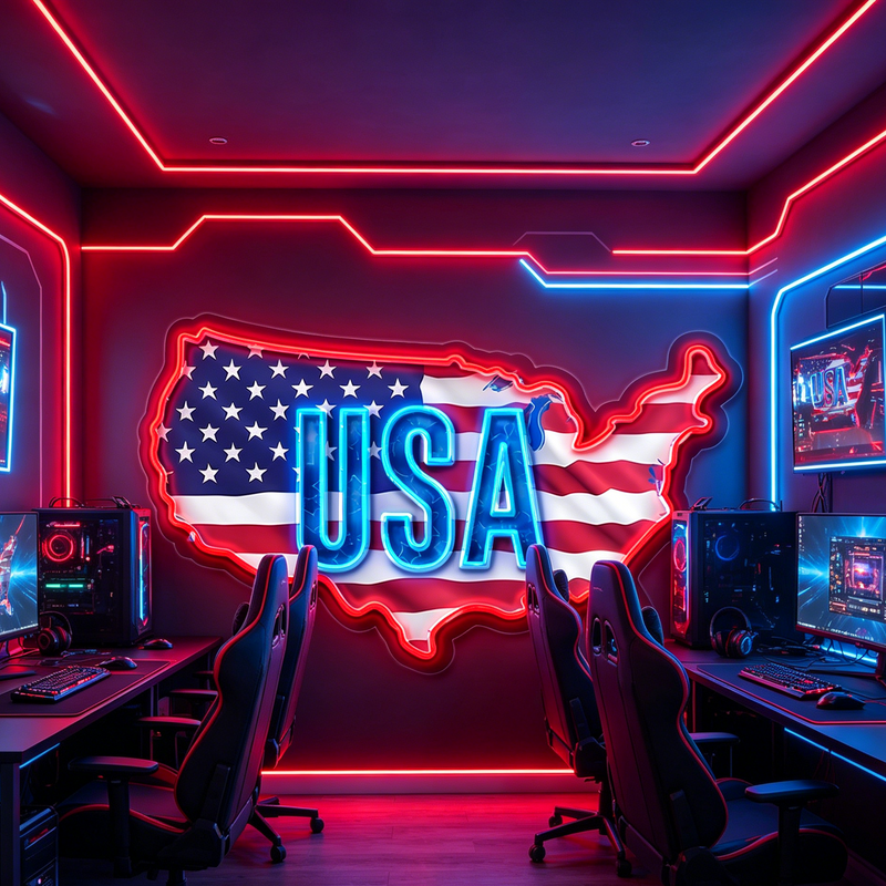 IDEASHOW-USA Flag Map Led Neon Sign Light Neon Print UV-Border Lighting Effects