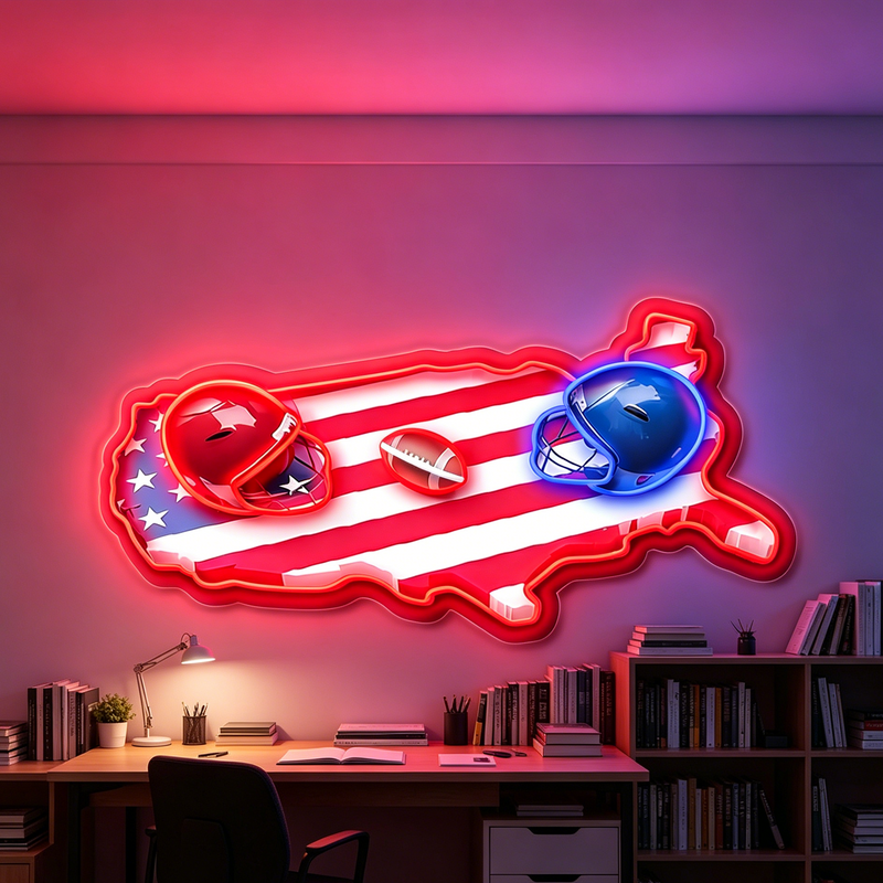 IDEASHOW-Red vs. Blue Rugby Artwork Led Neon Sign Light Neon Print UV-Border Lighting Effects
