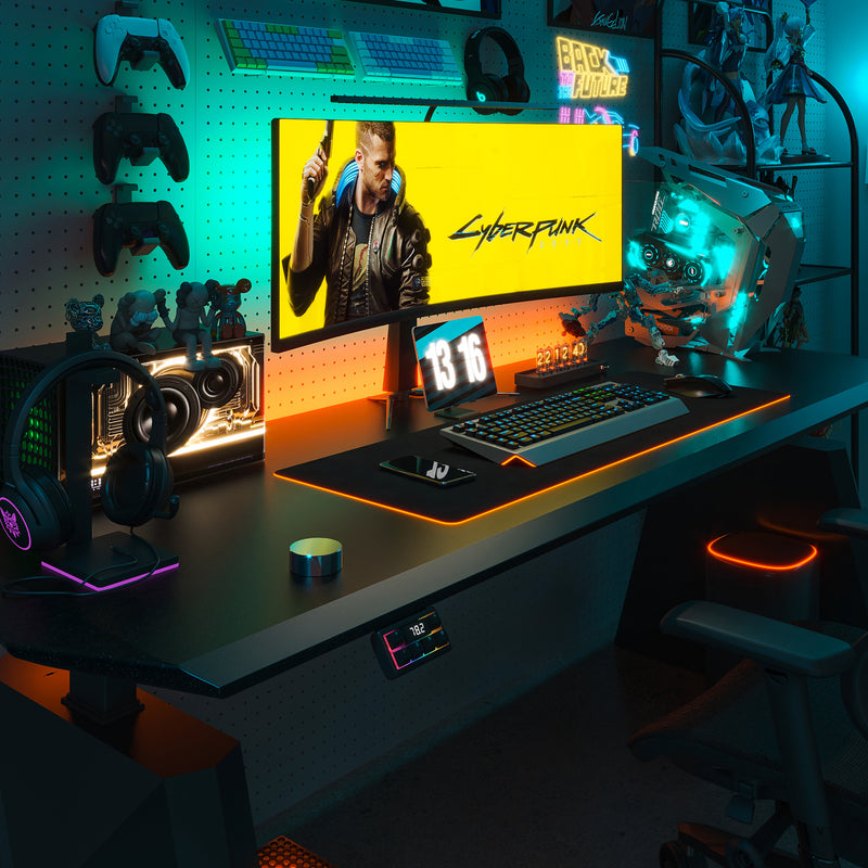 Standing Gaming Desk with RGB Lighting Home Office Table Dural motor