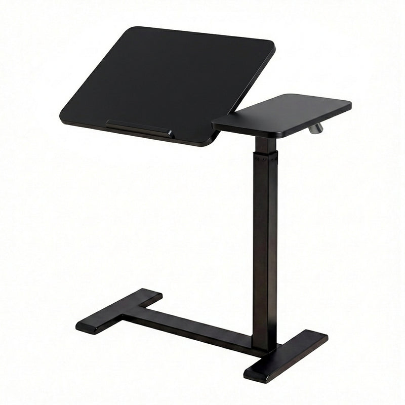 Overbed Table with Wheels Pneumatic Height Adjustable Tilting Desktop Mobile Standing Desk Rolling Laptop Desk for Bed Sofa or Hospital Use