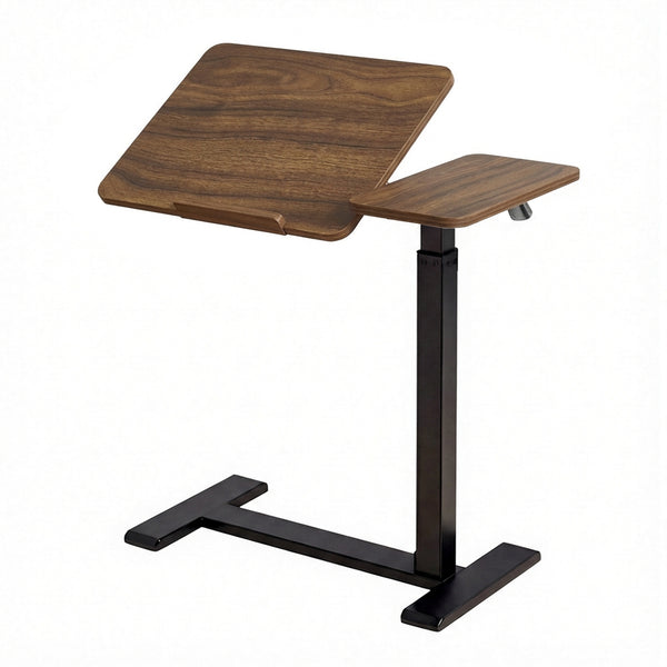 Overbed Table with Wheels Pneumatic Height Adjustable Tilting Desktop Mobile Standing Desk Rolling Laptop Desk for Bed Sofa or Hospital Use