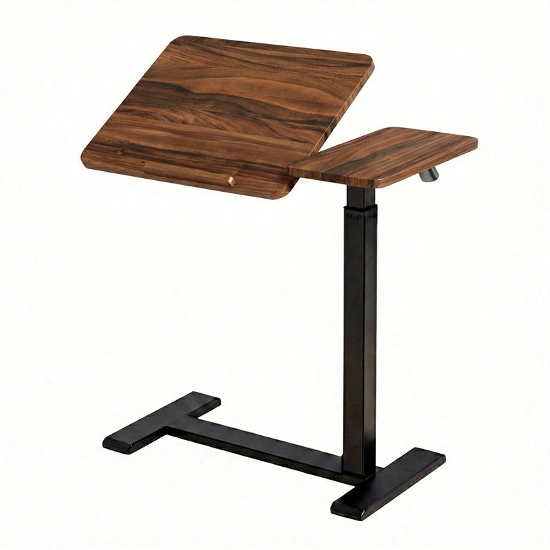 Overbed Table with Wheels Pneumatic Height Adjustable Tilting Desktop Mobile Standing Desk Rolling Laptop Desk for Bed Sofa or Hospital Use
