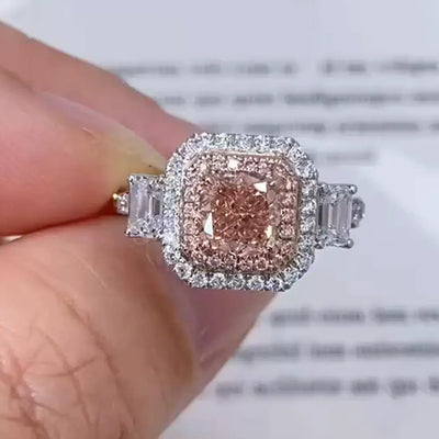 Aureline-Jewelry Radiant Pink Lab Grown Diamond Double Halo Ring