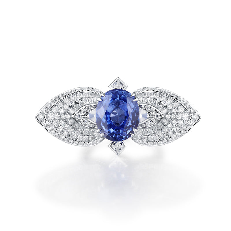 Aureline-Jewelry Lab-Grown Sapphire and Diamond Cocktail Ring 14K Gold