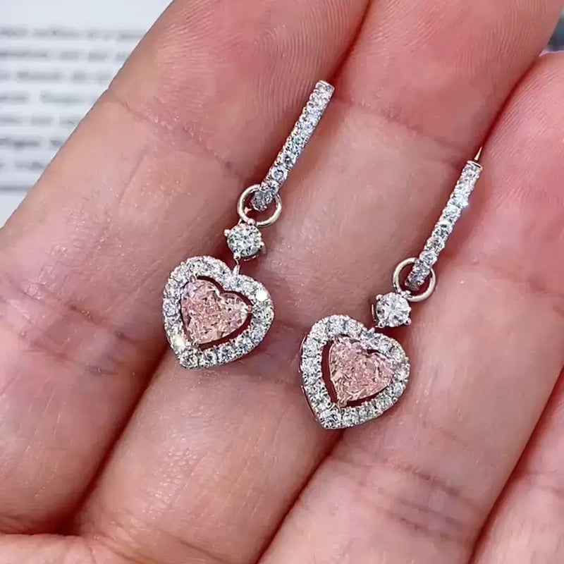 Aureline-Jewelry Detachable Heart Pink Lab Diamond Hoop Earrings