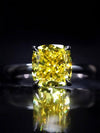 Aureline-Jewelry 3 Carat Fancy Vivid Yellow Cushion Cut Lab Diamond Ring