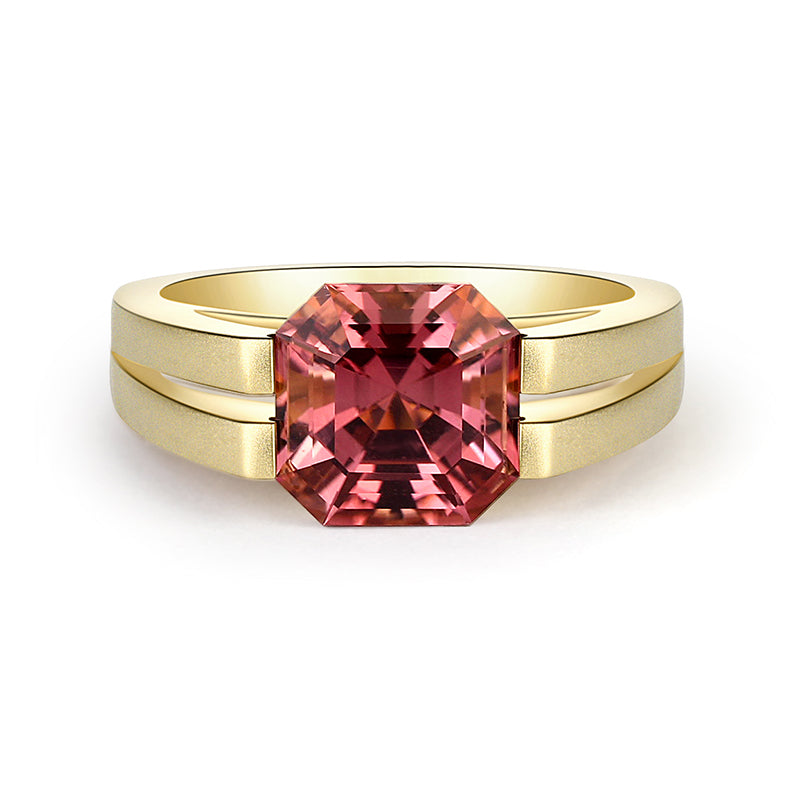 Aureline-Jewelry Lab Sapphire Men's Ring | 14K Gold Sunset Chunky Ring