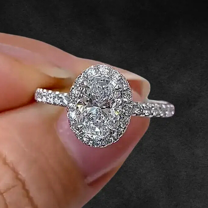 Aureline-Jewelry 1 CT Oval Lab Diamond Halo Engagement Ring