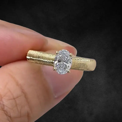 Aureline-Jewelry 0.6 CT Oval Solitaire Lab Grown Diamond Retro Inspired Engagement Ring